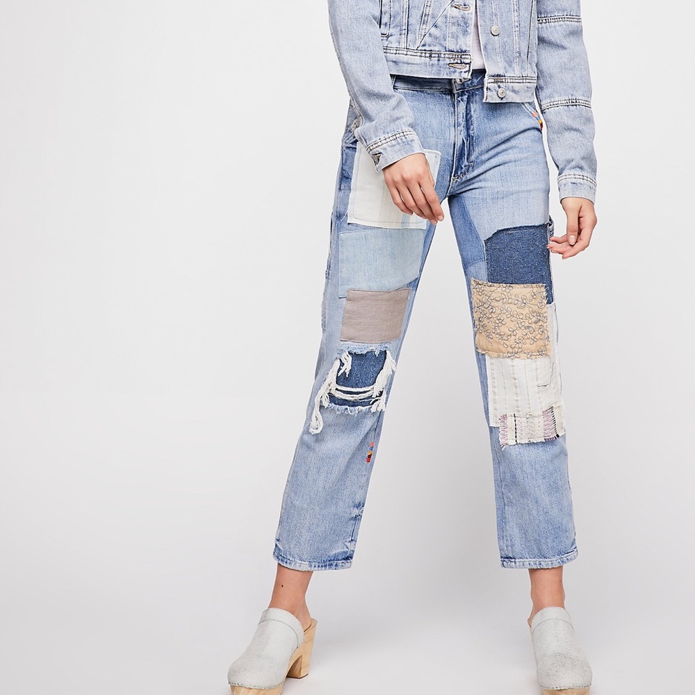 Free People Mellow Patched Boyfriend Jeans